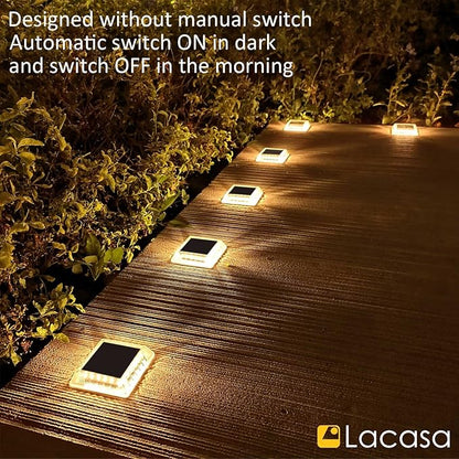 Lacasa Solar Deck Lights, 4 Pack 30LM LED Dock Light Warm White 2700K, Outdoor Solar Powered Step Light Up All Night IP68 Waterproof Auto ON/Off for Garden Stairs Driveway Pathway