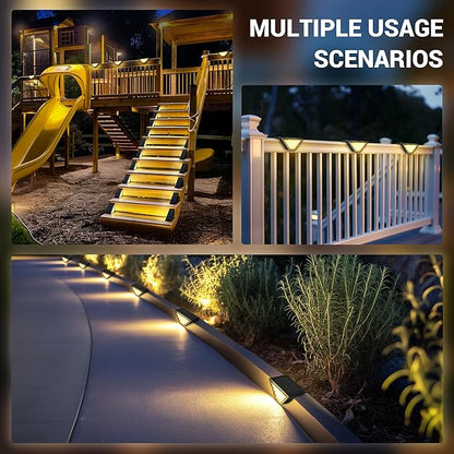 8 Pack Solar Step Lights for Outside, 24 LEDs Solar Stair Lights Waterproof IP65, Solar Deck Lights Outdoor Decor for Garden, Porch, Pathway, Patio, Fence(Warm White)