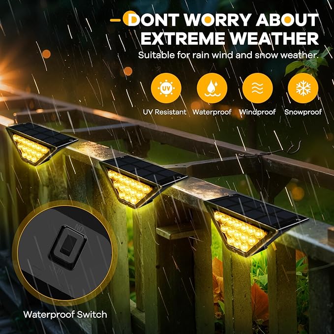 Solar Step Lights for Outside, Solar Stair Lights Outdoor Waterproof, Deck Step Lights for Fence, Patio, Yard, Porch, Front Door, Sidewalk, Garden, Patio Decor (8, Warm White)
