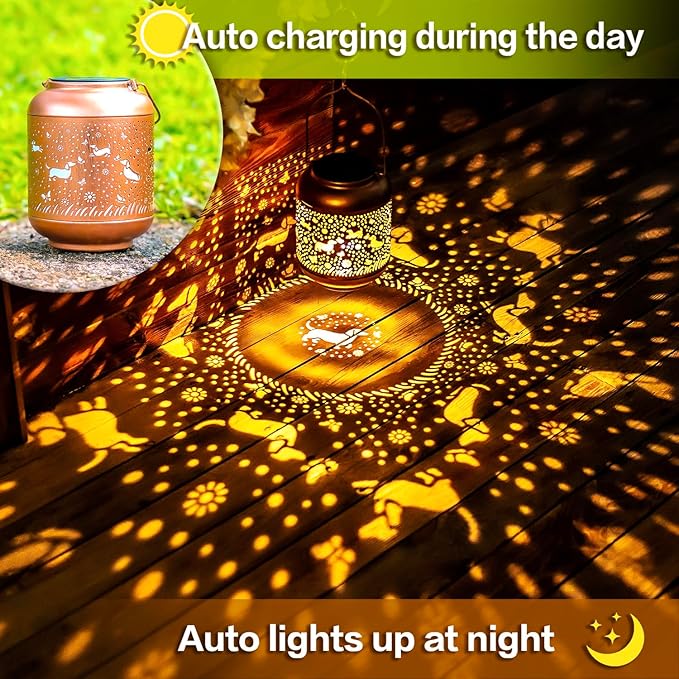 Dachshund Dog Solar Lanterns Outdoor Waterproof Hanging Solar Lights Dog Gifts for Women/Men Metal Decorative LED Lanterns for Garden Decor,Patio,Lawn,Pathway,Yard