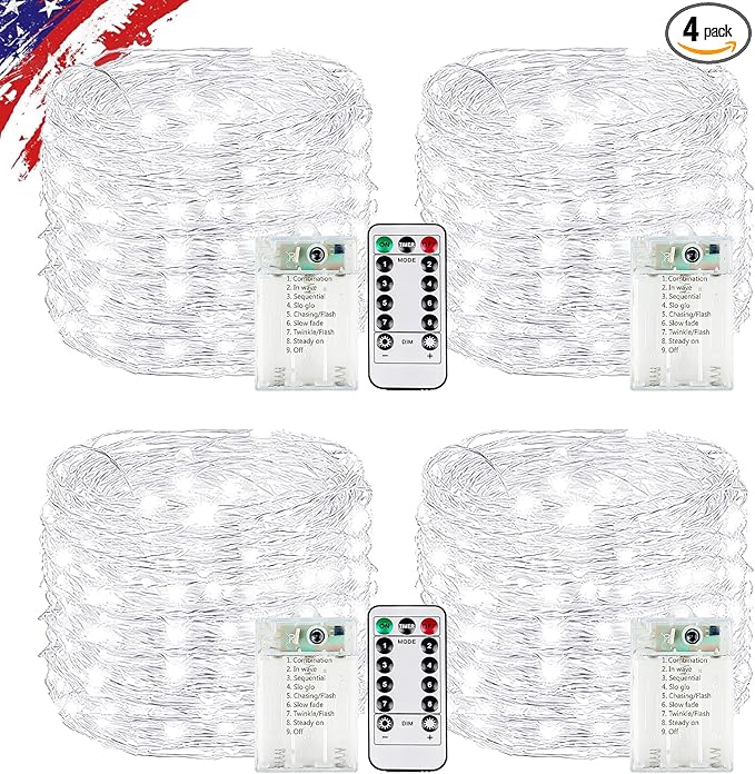 Christmas Backyard String Lights 4-Pack, 20ft 60 LED Waterproof