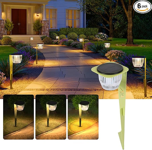 Solar Pathway Lights Outdoor, Super Bright 500 lumens with 2-in-1 Solar Powered and USB Charging Modes, IP65 Waterproof, Auto On/Off Garden Lights for Lawn Patio Walkway, Green (6 Pack)