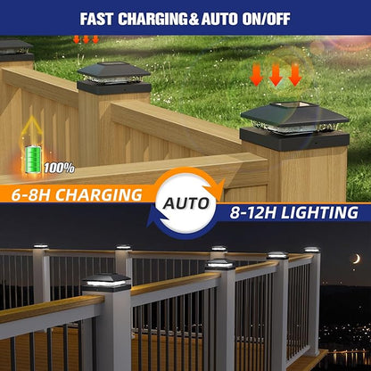 APONUO Solar Post Cap Lights for 4x4 Posts - IP64 Waterproof, 6500K LED, No-Wire Fence Lights & Deck Lights for Patio Garden Yard Patio, Black-Cool White, 16 Pack