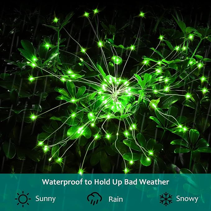 JJGoo Solar Firework Lights, 2 Pack 120 LEDs 2 Lighting Modes Solar Garden Lights Outdoor Waterproof for Yard Patio Walkway Pathway Party Wedding Christmas Decorative - Green
