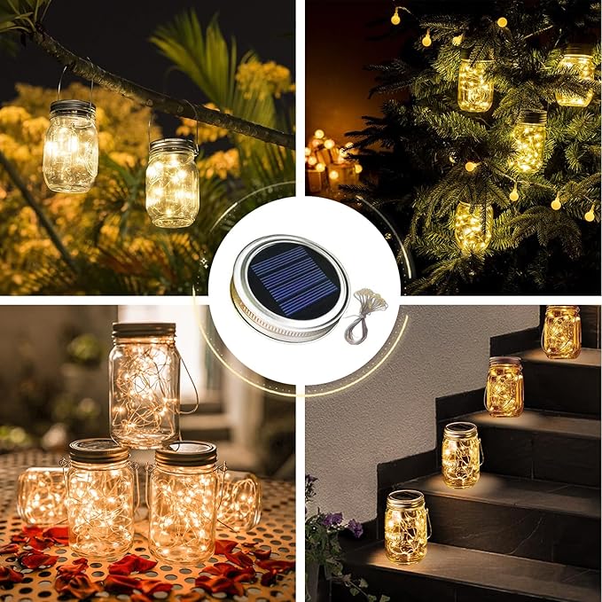 Dracarys 3 Pack Mason Jar Solar Lights Lids, Solar Fairy LED Lights (NO Jars&Hanger), Festival Garden Shed Windows Party Decor Lanterns String Outdoor