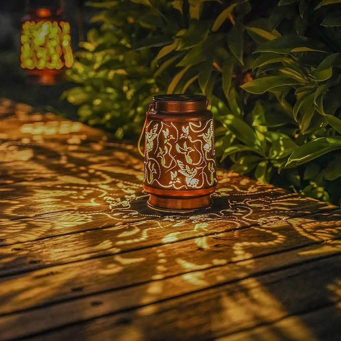 2-Pack Metal Hummingbird Solar Lanterns for Outdoor, Waterproof LED