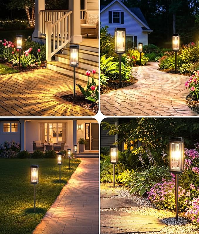 Solar Pathway Lights Outdoor, 4 Pack Upgraded Solar Lights Outdoor Waterproof, Bright Up to 15 Hrs Auto On/Off Garden Light for Yard Patio Lawn Path Walkway Driveway Outside Decor