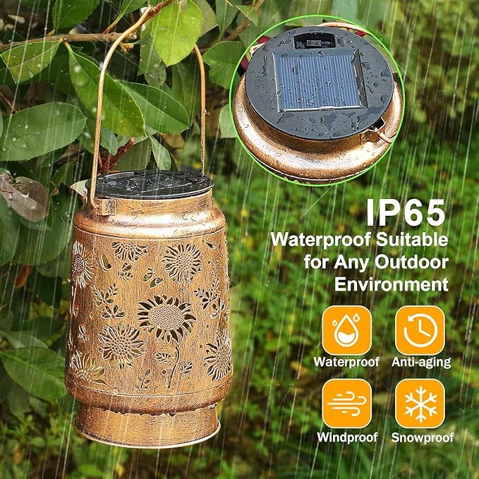 Solar Lanterns Outdoor with Shepherd Hook - Waterproof Sunflower Garden Decor, LED Hanging Lights Metal Decor for Yard, Patio, Porch, Lawn, Tabletop - Perfect Christmas Gift for Women, Mom, Grandma