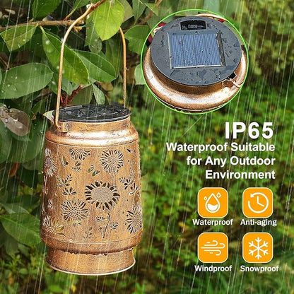 Solar Lanterns Outdoor with Shepherd Hook - Waterproof Sunflower Garden Decor, LED Hanging Lights Metal Decor for Yard, Patio, Porch, Lawn, Tabletop - Perfect Christmas Gift for Women, Mom, Grandma