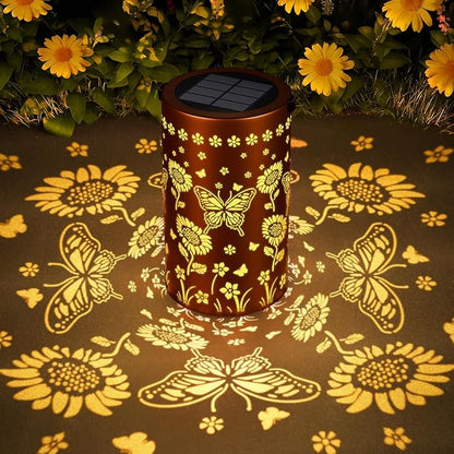 Solar Lanterns Outdoor Waterproof - Decorative Shadow Lantern with Sunflower Butterfly Cut-Out Designs for Garden Patio Yard, Best Women Gifts for Homeowners and Couples - 1 Pack