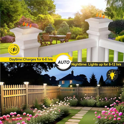 T-SUN Solar Post Cap Lights, Waterproof Outdoor Solar Powered Deck Fence Post Lights for 4 X 4 Wooden/Vinyl Posts, 3000K Warm White Lighting Decor for Deck, Patio, Garden, Porch, Fence(White - 6 Pack)