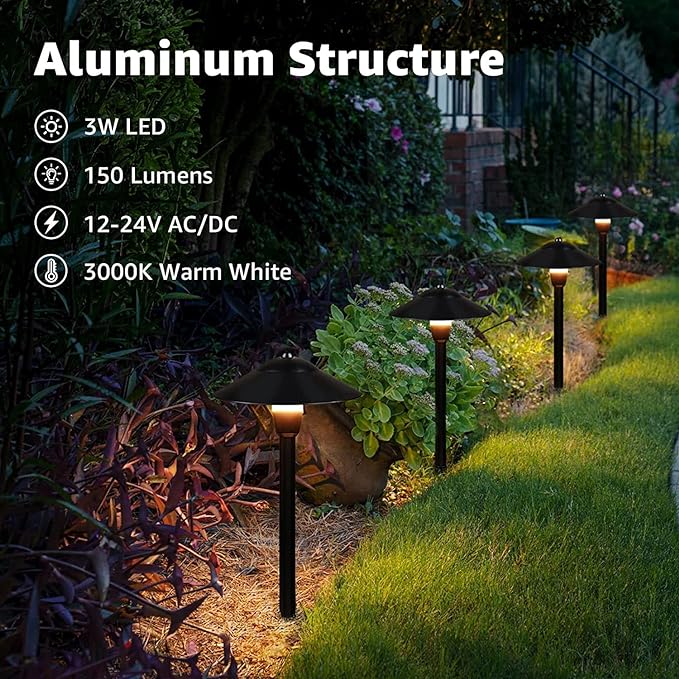 SUNVIE LED Pathway Lights Low Voltage 12-24V 3W Landscape Lighting, 3000K Low Voltage Landscape Lights, IP65 Waterproof Aluminum Path and Area Light for Outdoor Yard Garden Walkway, 2 Pack