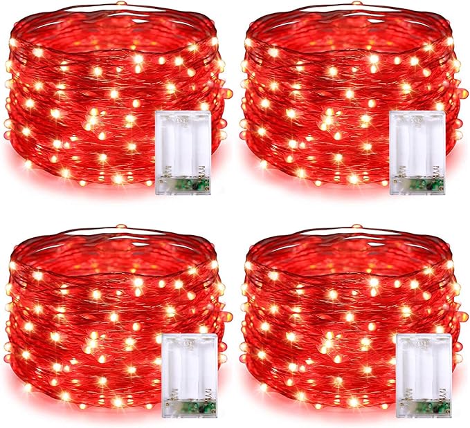 Christmas Fairy Lights 4-Pack, 1ft 50 LED Battery Twinkle Lights