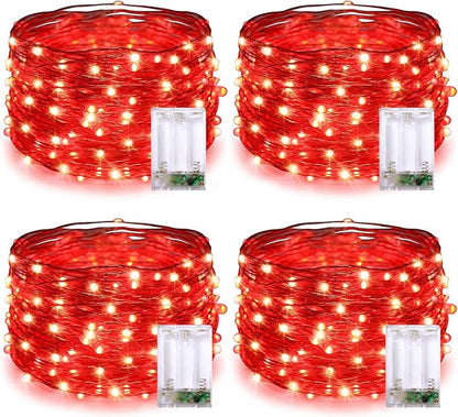 Christmas Fairy Lights 4-Pack, 1ft 50 LED Battery Twinkle Lights