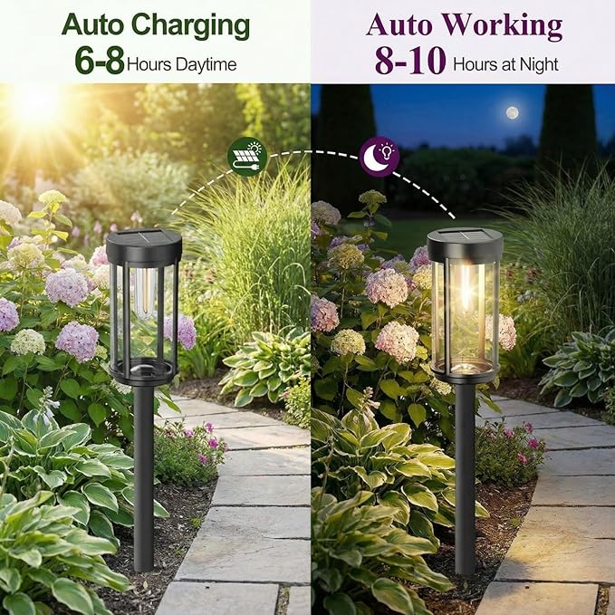 Sparkblaze 12 Pack Solar Pathway Lights Outdoor, Modern Classic Solar Garden Lights, Auto On/Off Landscape Lighting for Yard, Lawn, Patio, Walkway, Waterproof Solar Stake Lights. (12, Warm White)