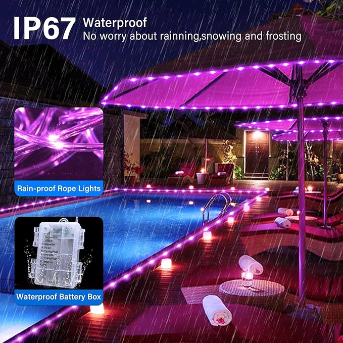 Remote Control Rope Lights, 33ft Color-Changing LED
