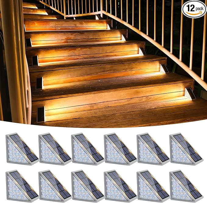 12-Pack Solar Pathway Lights, IP67 Waterproof LED Driveway Lights