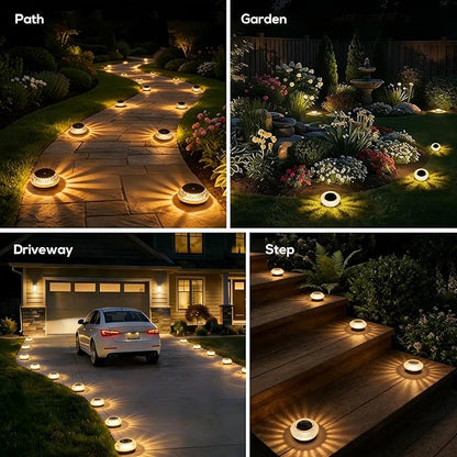 Solar Deck Lights Outdoor - IP67 Waterproof Solar Driveway Dock Lights, 12PK Solar Pthway Lights, Outdoor Warning Step Lights for Driveway Sidewalk Garden Pathway Yard Stair Backyard Decor(Warm White)