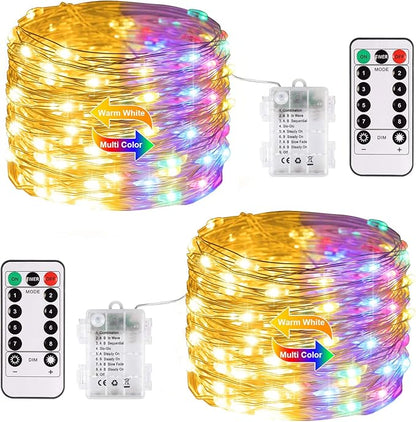 Christmas Fairy Lights 2-Pack, 66ft 200 LED Battery Twinkle Lights