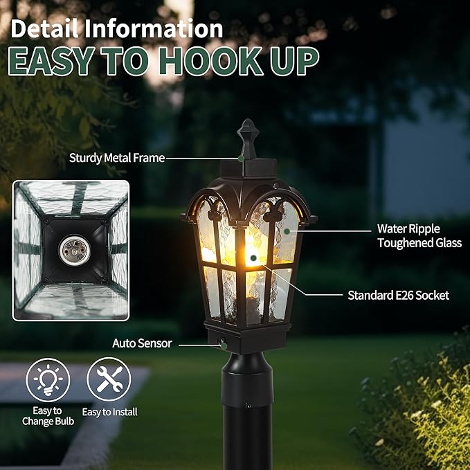 Motion Sensor Outdoor Post Lights Waterproof Dawn to Dusk Sensor Post Light Fixture Outdoor Anti-Rust Waterproof Exterior Lamp Post Lighting for Front Door Yard Pathway Driveway Fence