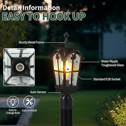 Motion Sensor Outdoor Post Lights Waterproof Dawn to Dusk Sensor Post Light Fixture Outdoor Anti-Rust Waterproof Exterior Lamp Post Lighting for Front Door Yard Pathway Driveway Fence