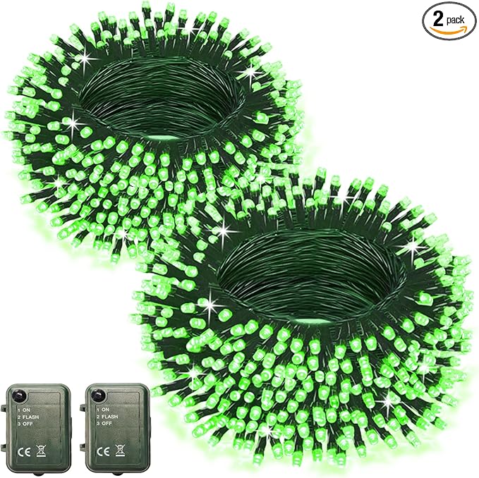 2-Pack Outdoor String Lights, 6ft Green Waterproof LED