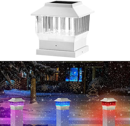 RGB&Warm Solar Post Cap Lights 50 Lumen, Outdoor 4x4 3.5x3.5 4.5x4.5 or 5.5x5.5 Led Fence Deck Patio Garden Post Lights for Christmas Halloween Parties(White, 1 Pack)