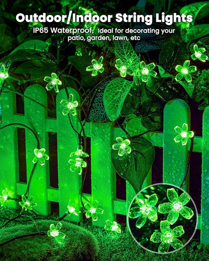 Brightown 60 LED Flower Solar Lights String Outdoor Waterproof Fairy Lights for Garden Yard Fence Patio Christmas Tree Wedding Party Decor, Green