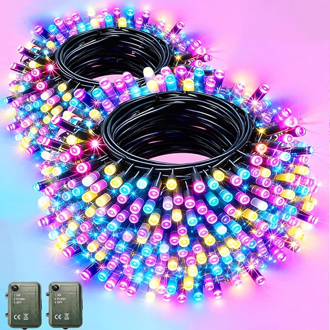 Easter String Lights Battery Powered, 2 Pack Total 66.6 FT 200 LED Colorful Pastel String Lights for Indoor Outdoor Decoration, Twinkle Fairy Light for Home Party Room Garden Party Decor