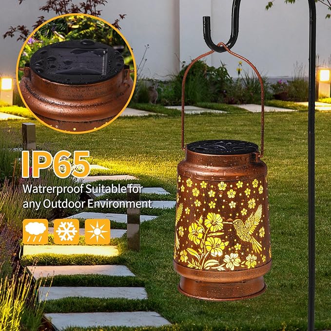 2-Pack Hummingbird Solar Lanterns, Waterproof LED Yard Lights
