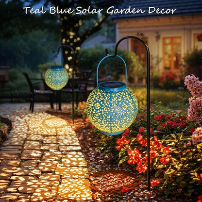 Go2garden Big Solar Outdoor Lanterns Waterproof, Gifts for Dad Mom Garden Yard Decor Lights for Patio,Balcony Party Ornaments, Birthday Mothers Day Gifts for Wife Grandma (1 Pack, Teal Blue)