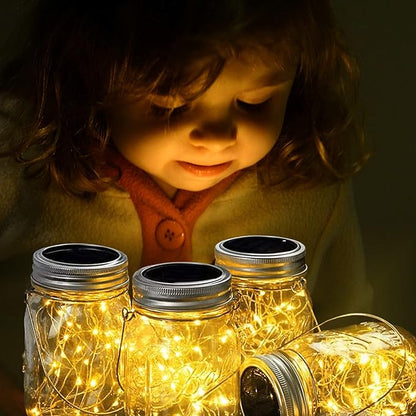 SmilingTown 10 Pack 30 LED Solar Mason Jar Lid String Lights,Fairy Lights Including 10 Pcs Hangers,for Indoor Outdoor Wedding Patio Garden Party Decorations Gift(No Jars) (Warm White)
