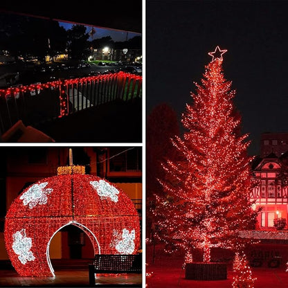 bhclight Solar String Lights Outdoor, 2-Pack Total 80FT 200 LED Solar Twinkle Lights Outside Waterproof Copper Wire 8 Modes Fairy Light for Festive Decoration Garden Tree Party Birthday Decor(Red)