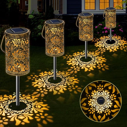 4 Pack Solar Pathway Lights Lights Outdoor, LED Solar Lantern Bright Metal Retro Waterproof, Outside Decorative Rose Hanging Lanterns Solar Powered for Path Lawn Patio Yard Walkway (Rose, 4 Pack)