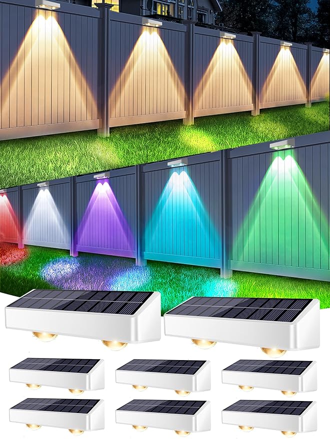 8-Pack Solar Fence Lights, White Waterproof LED