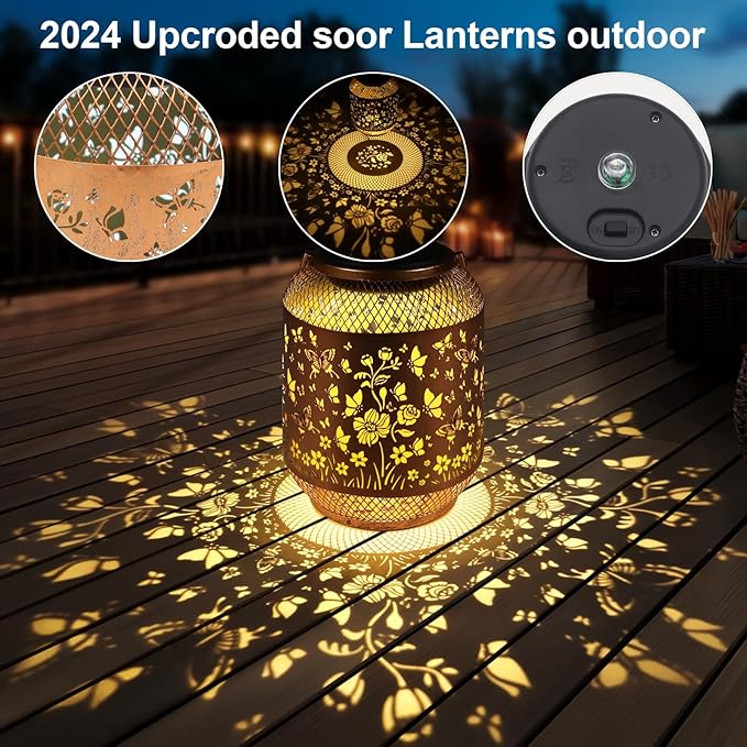 Butterfly Solar Lantern Set, Rustic Patio Lighting