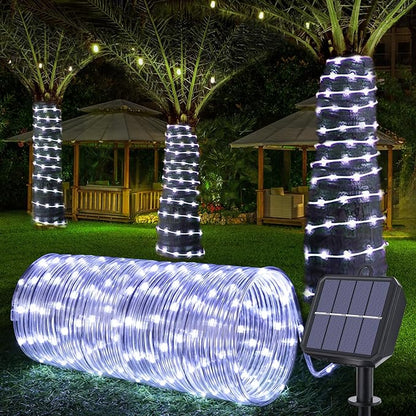 Solar Rope Lights Outdoor, 33ft 100 LED 8-Mode Waterproof String Tube Light for Garden & Patio, White