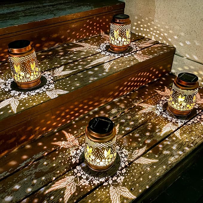 4-Pack Hummingbird Solar Lanterns, Waterproof LED Porch Lights