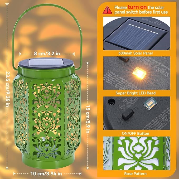 Solar Lanterns Outdoor 4 Pack, IP44 Waterproof Rose Solar Lanterns Mothers Day Gifts Outdoor Lights Garden Decor, 4 Colors LED Hanging Lantern with Handle for Outside Patio Yard Table Fence