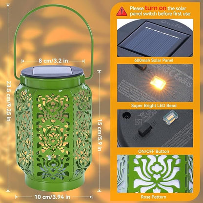 Solar Lanterns Outdoor 4 Pack, IP44 Waterproof Rose Solar Lanterns Mothers Day Gifts Outdoor Lights Garden Decor, 4 Colors LED Hanging Lantern with Handle for Outside Patio Yard Table Fence