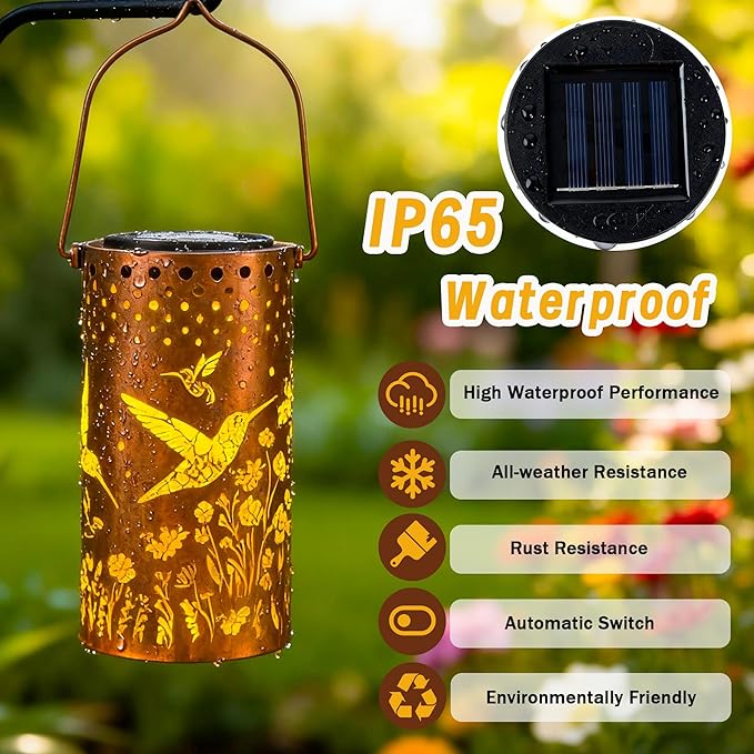 Hummingbird Solar Lanterns Outdoor Waterproof, Birthday Gifts for Women Mom Grandma, Hanging Solar Lights for Yard, Patio, Porch, Garden Decor, Christmas Gifts for Her/Him