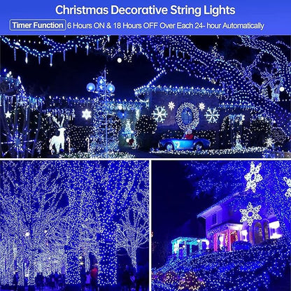 Tcamp Blue Christmas Lights Battery Operated Or USB Charging, 33FT 100 LED Christmas Tree Lights with Remote Timer Memory Function, 8 Modes Fairy String Light for Xmas Indoor Outdoor Decor