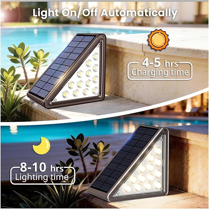 Brown Solar Step Light Outdoor Stair Lights, Deck Lights Outdoor Powered IP65 Waterproof, 6500K Cool White Solar Outdoor Step Light, Decor for Stair, Deck, Step,Porch and Outside Patio, 24 Pack