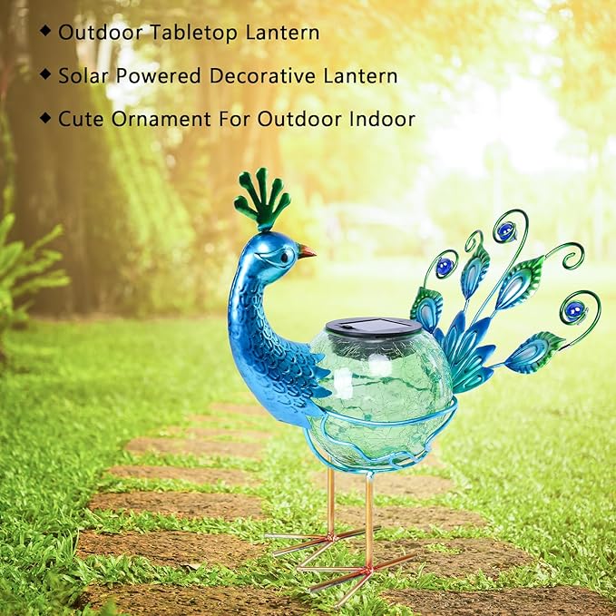 Peacock Solar Lanterns, Waterproof LED Garden Lights