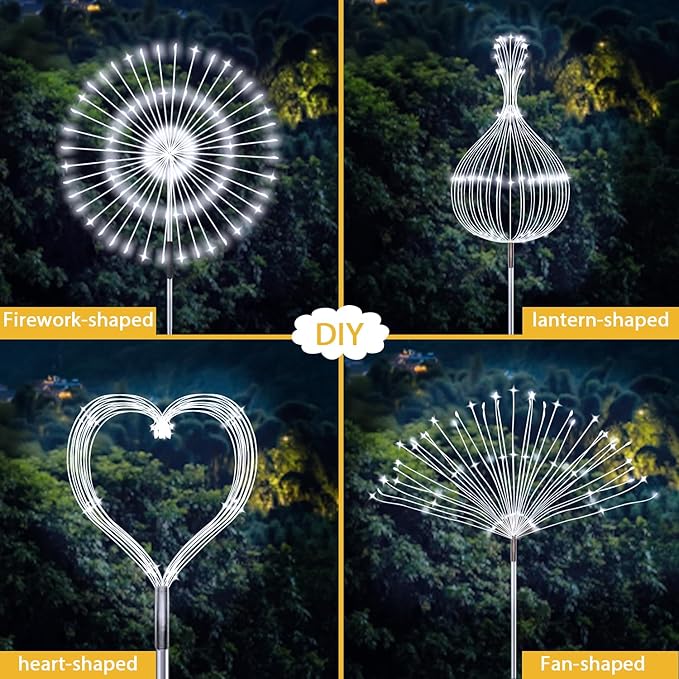 JJGoo Solar Firework Lights, 2 Pack 135 LEDs 2 Lighting Modes Solar Lights Outdoor Waterproof for Garden Patio Walkway Pathway Party Wedding Christmas Decorative - White