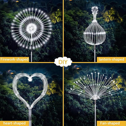 JJGoo Solar Firework Lights, 2 Pack 135 LEDs 2 Lighting Modes Solar Lights Outdoor Waterproof for Garden Patio Walkway Pathway Party Wedding Christmas Decorative - White