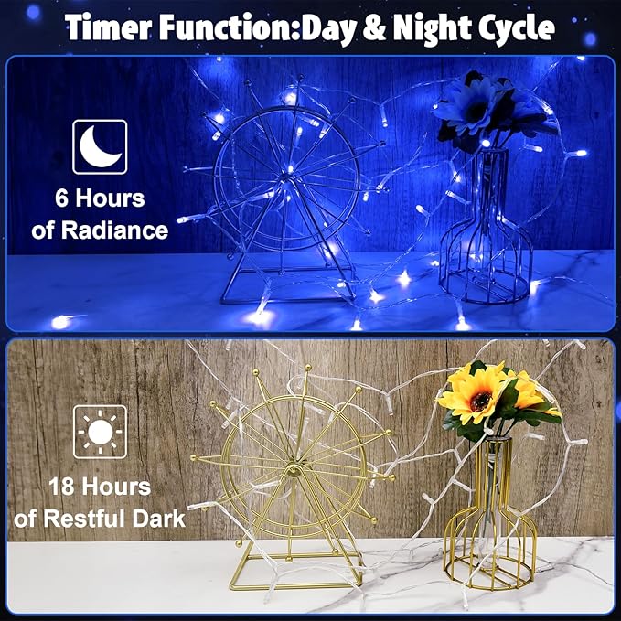 String Lights Outdoor Waterproof 9.8ft 30 LED, Blue Fairy Lights Battery Operated with Timer Clear Wire for Indoor & Outdoor Christmas Halloween Decorations Garland Party Garden