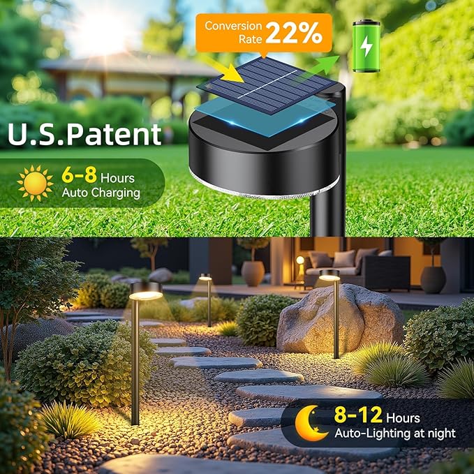 2 Pack Solar Pathway Lights Outdoor, Bright Solar Lights Outdoor Waterproof, Up to 15 Hrs Modern Path Lighting for Yard Garden Walkway Driveway Lawn Decor (2 Pack)