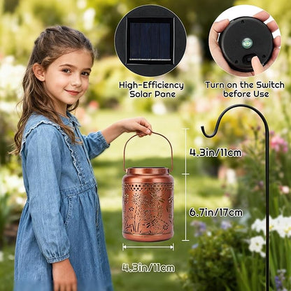 Dragonfly Solar Lanterns Outdoor Waterproof - Dragonfly Garden Decor Hanging Solar Lantern Metal Decorations for Patio Yard Lawn Porch Pathway, Unique Gifts for Women Mom Grandma