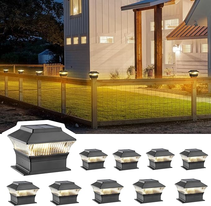 10-Pack Black Deck Post Cap Lights, Solar LED